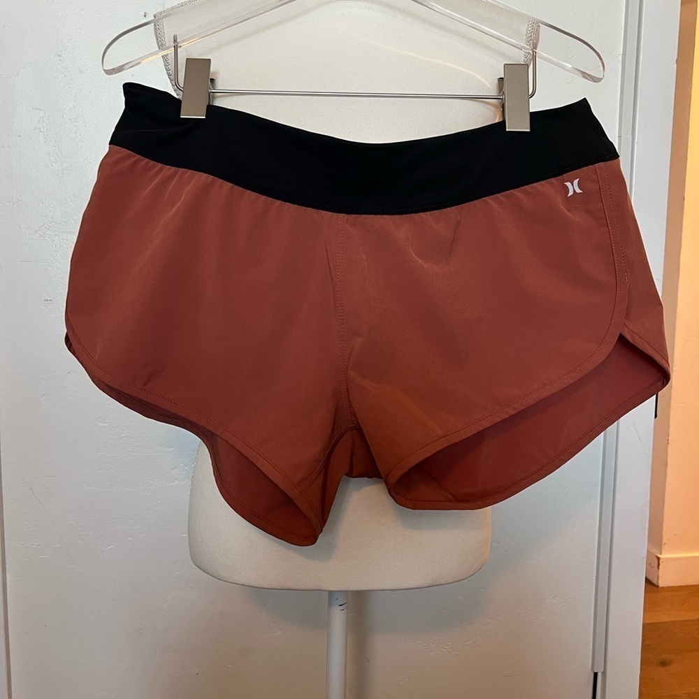 Hurley Rust Orange Athletic Shorts with Black Waistband